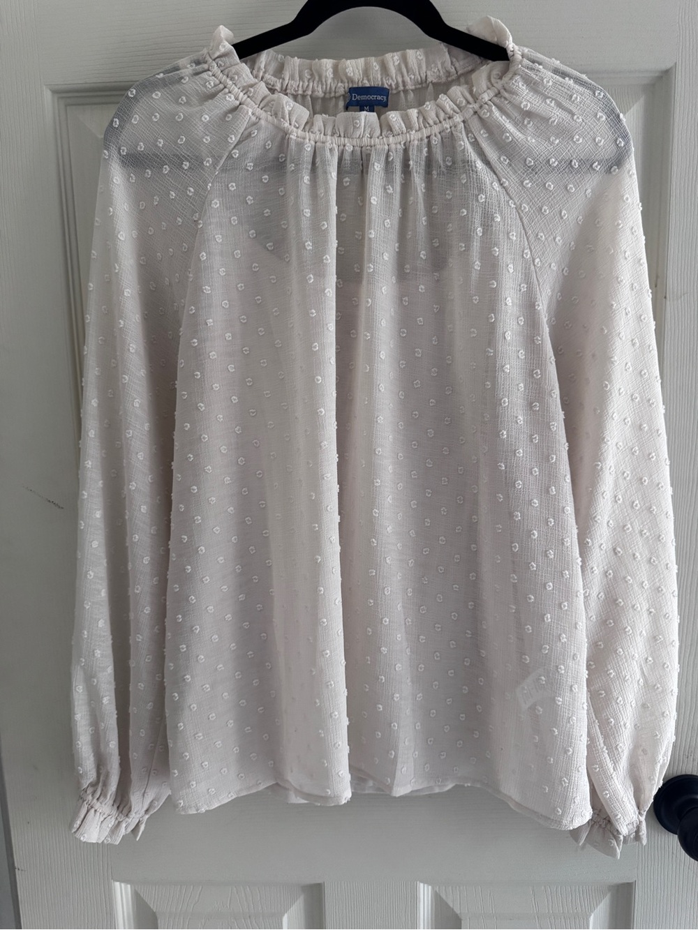 Democracy Cream Swiss Dot Peasant Blouse